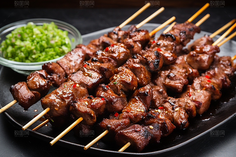 BBQ烧烤肉食烤串摄影图