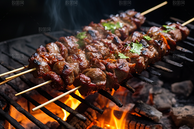BBQ烧烤肉类肉串摄影图