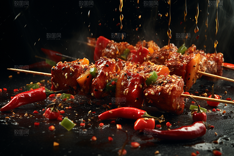 BBQ烧烤肉串肉食摄影图