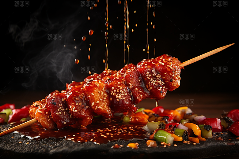 BBQ烧烤火热肉串摄影图