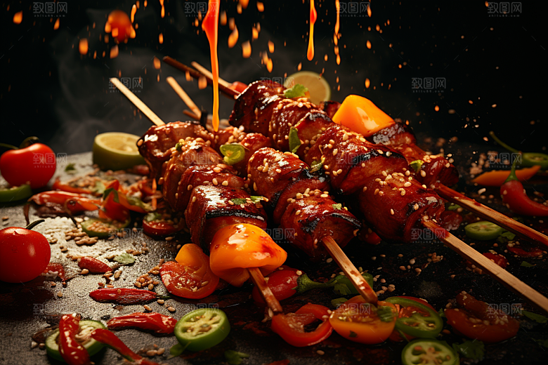BBQ烧烤肉食火辣摄影图