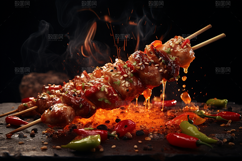 BBQ烧烤火辣美食摄影图