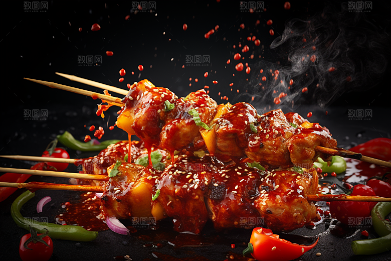 BBQ烧烤肉串美味摄影图