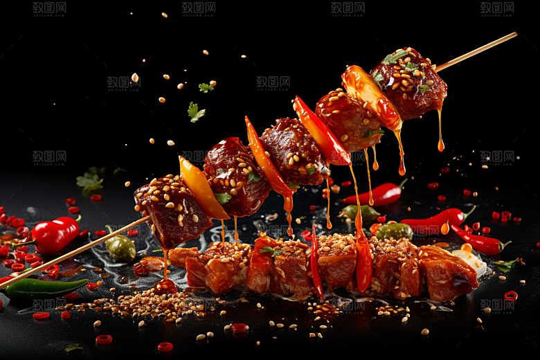BBQ烧烤肉类肉串摄影图