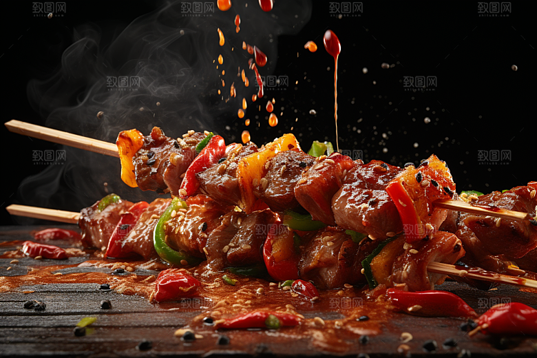 BBQ烧烤美味肉串摄影图