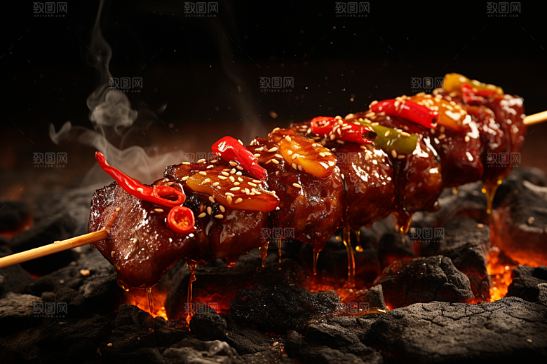 BBQ烧烤肉串肉食摄影图