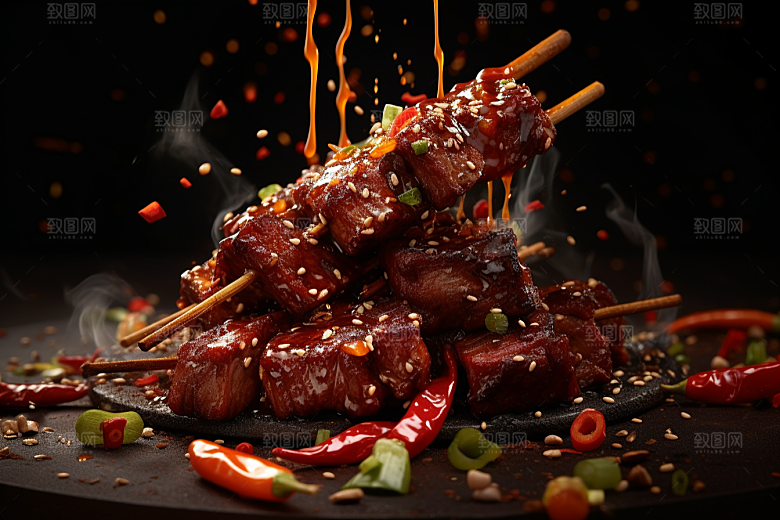 BBQ烧烤肉类火辣摄影图
