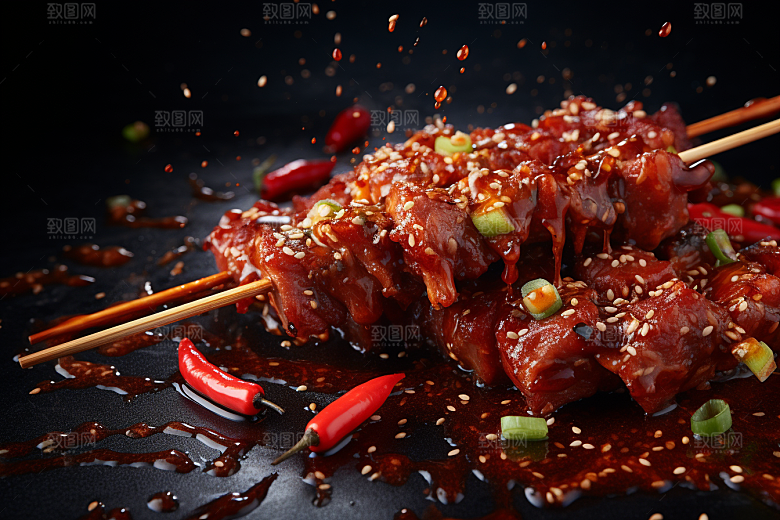 BBQ烧烤肉食火辣摄影图