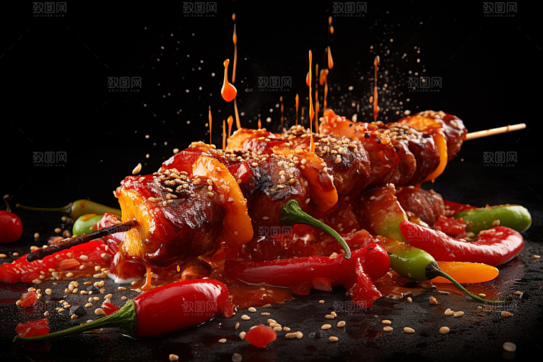 BBQ烧烤肉串高清摄影图