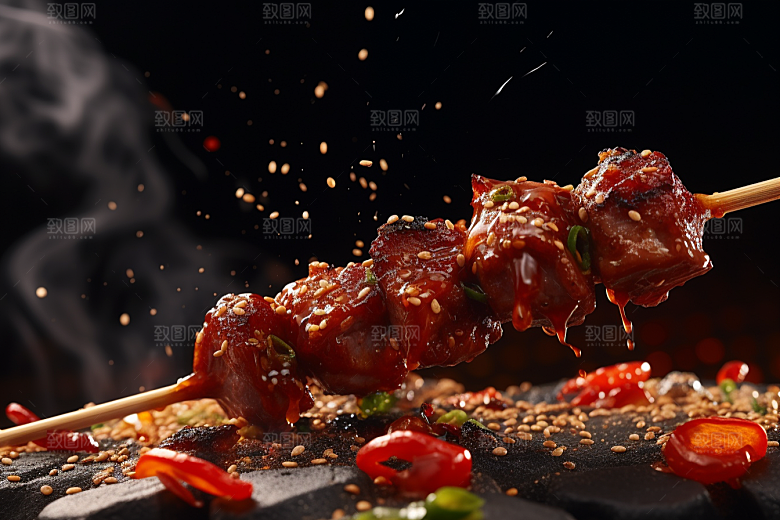 BBQ烧烤烤串美食摄影图