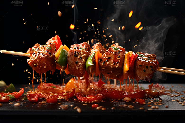 BBQ烧烤美食肉类摄影图