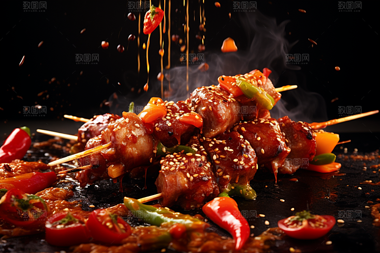 BBQ烧烤美味肉串摄影图