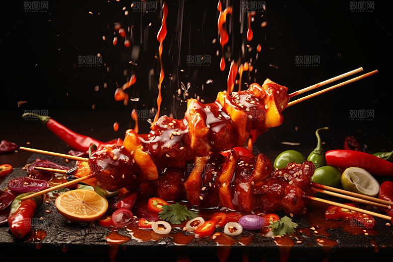 BBQ烧烤肉串聚餐摄影图