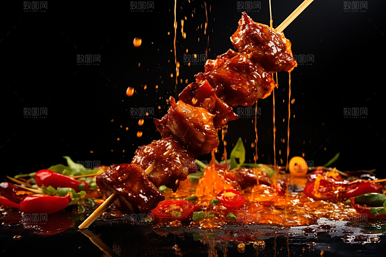 BBQ烧烤肉食火辣摄影图