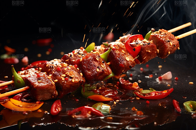 BBQ烧烤美食烤串摄影图