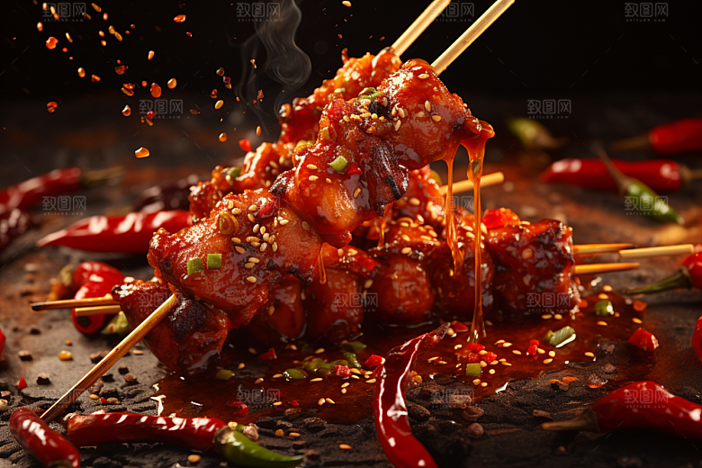 BBQ烧烤肉食烤串摄影图