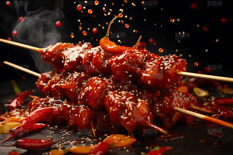 BBQ烧烤肉类肉串摄影图