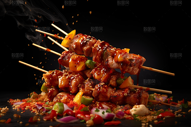 BBQ烧烤肉串高清摄影图