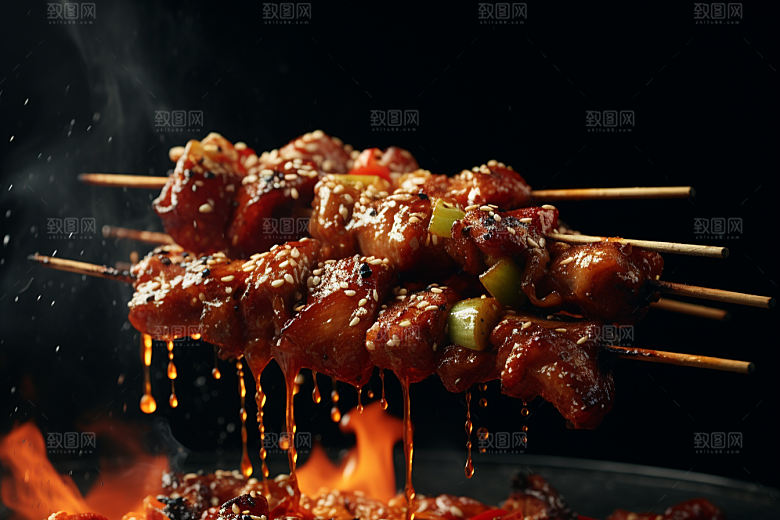 BBQ烧烤肉串火热摄影图