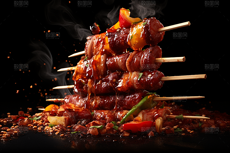 BBQ烧烤美食肉串摄影图