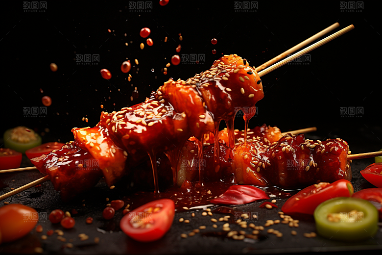 BBQ烧烤肉串美味摄影图