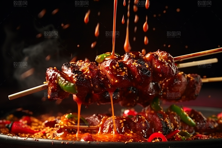 BBQ烧烤美食肉串摄影图