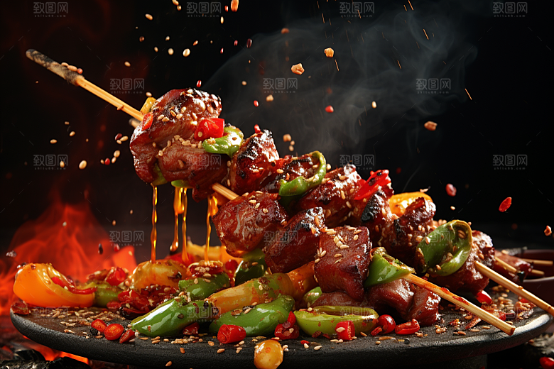 BBQ烧烤烤串肉食摄影图