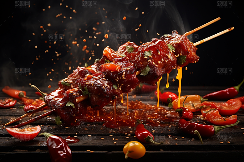 BBQ烧烤肉食烤串摄影图