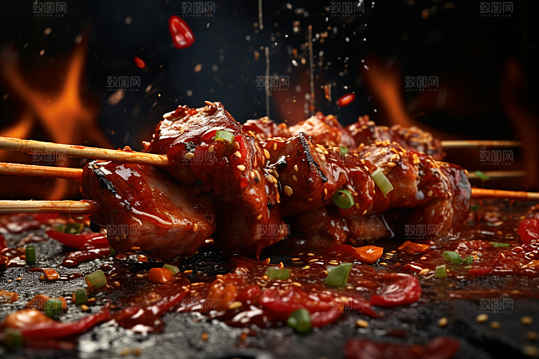 BBQ烧烤肉食肉串摄影图