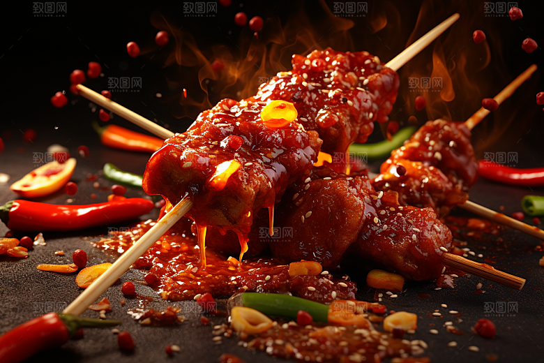 BBQ烧烤高清肉串摄影图