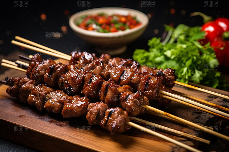 BBQ烧烤火热肉串摄影图