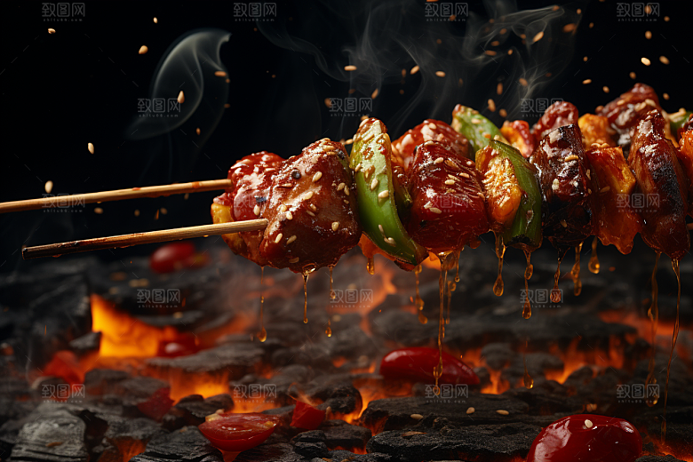 BBQ烧烤肉食火热摄影图