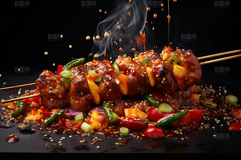 BBQ烧烤美味肉串摄影图