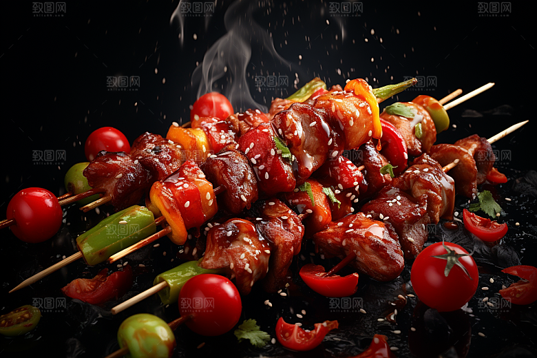 BBQ烧烤肉食火辣摄影图