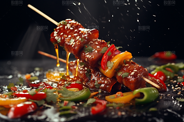 BBQ烧烤肉串火热摄影图