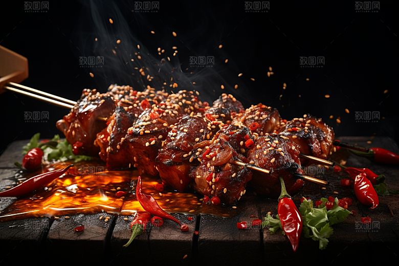 BBQ烧烤肉类烤串摄影图
