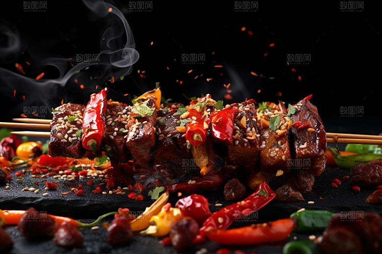 BBQ烧烤肉食烤串摄影图