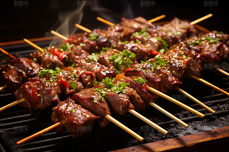 BBQ烧烤火辣肉串摄影图
