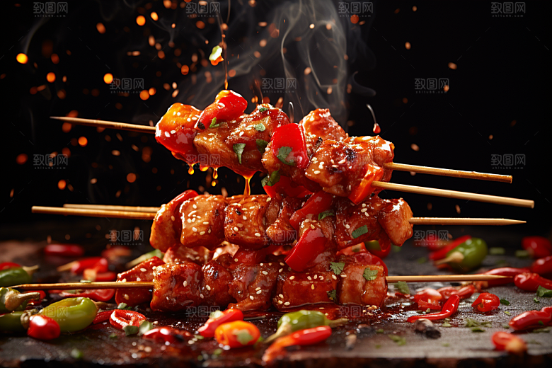 BBQ烧烤美食烤串摄影图