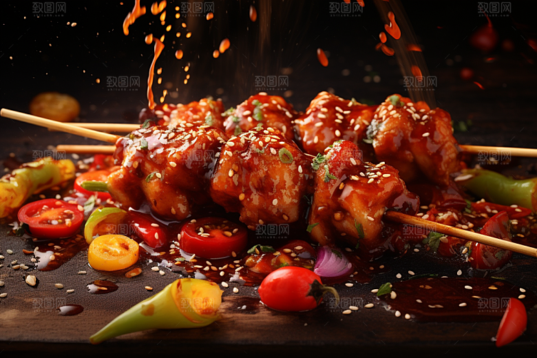 BBQ烧烤肉串聚餐摄影图