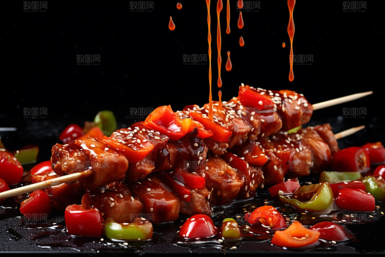 BBQ烧烤肉类肉串摄影图