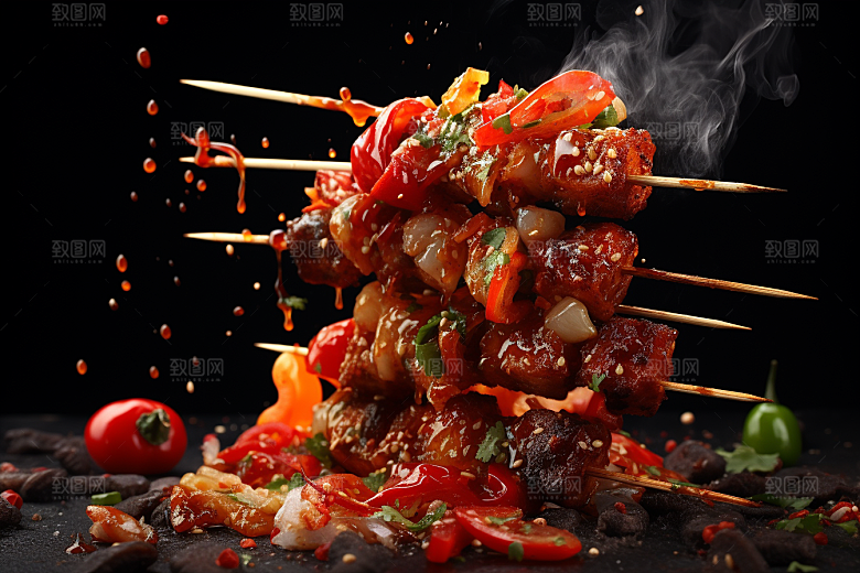 BBQ烧烤美食烤串摄影图