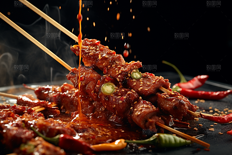 BBQ烧烤肉食肉串摄影图