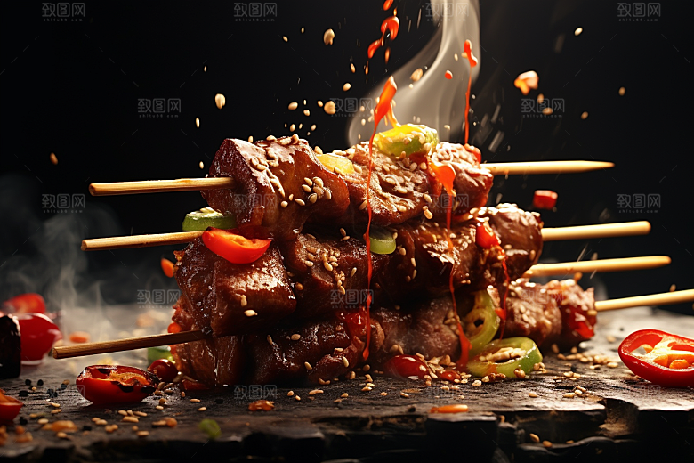 BBQ烧烤高清肉串摄影图
