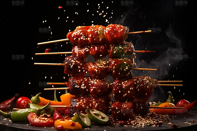 BBQ烧烤肉串美食摄影图