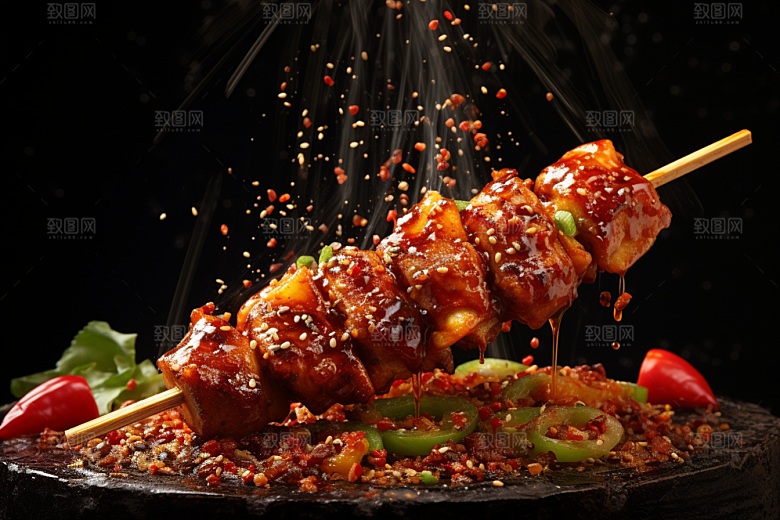 BBQ烧烤肉串美味摄影图