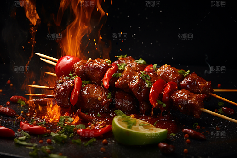 BBQ烧烤火热烤串摄影图