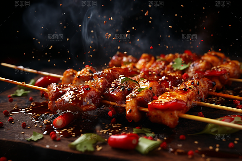 BBQ烧烤肉串美味摄影图