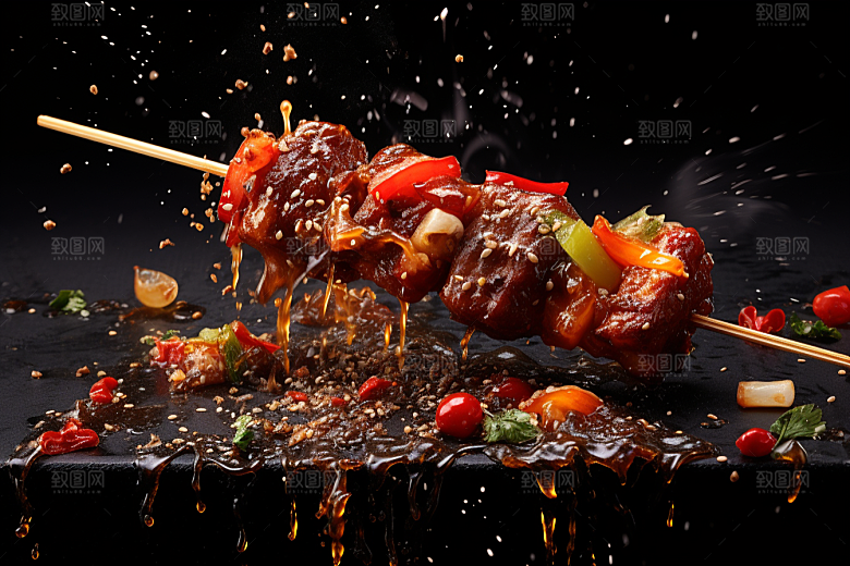 BBQ烧烤火热肉串摄影图