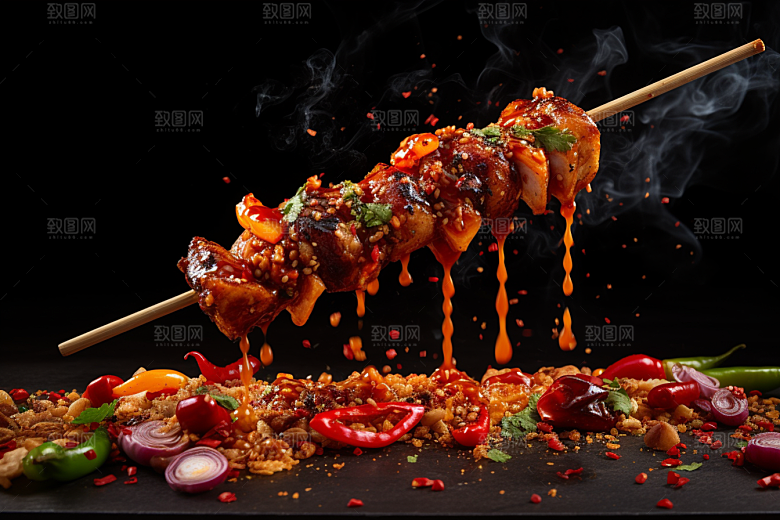BBQ烧烤火辣烤串摄影图